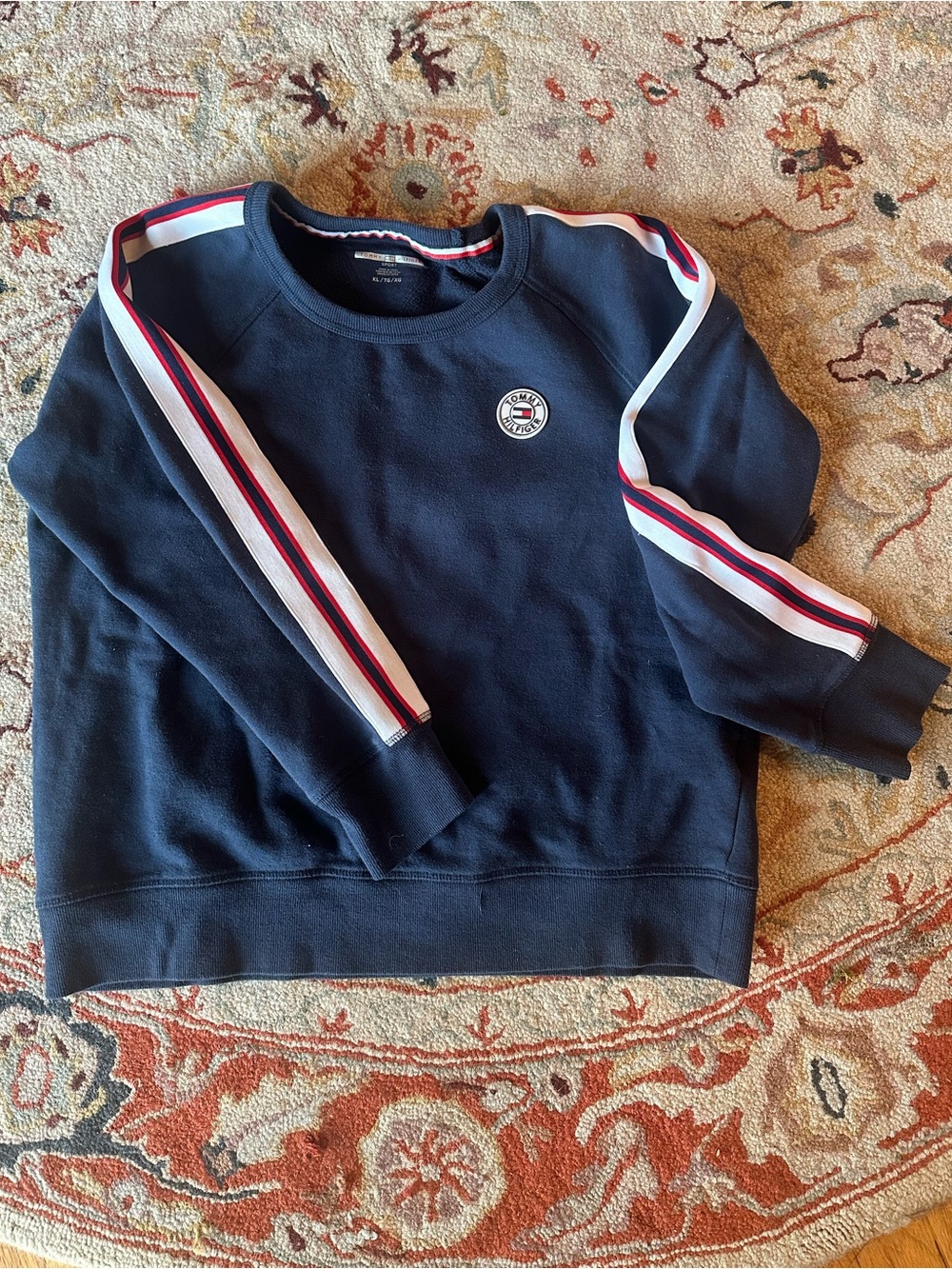 Vintage Tommy Hilfiger Navy Crewneck Sweatshirt with Red & White Trim